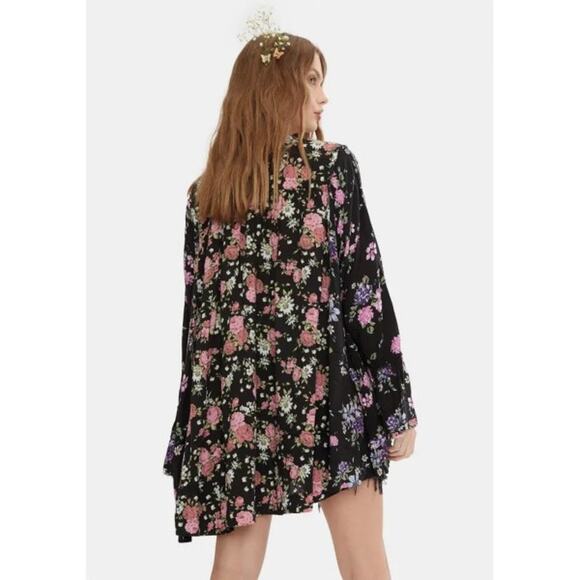 Free People Loretta Black Floral Tunic Top Mini Trapeze Dress Small - Picture 2 of 8